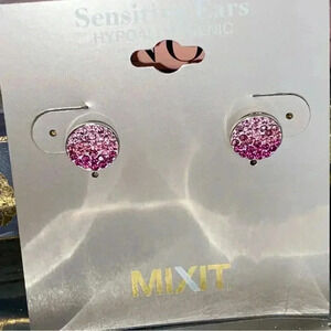 Pink stud earrings silver tone hypoallergenic